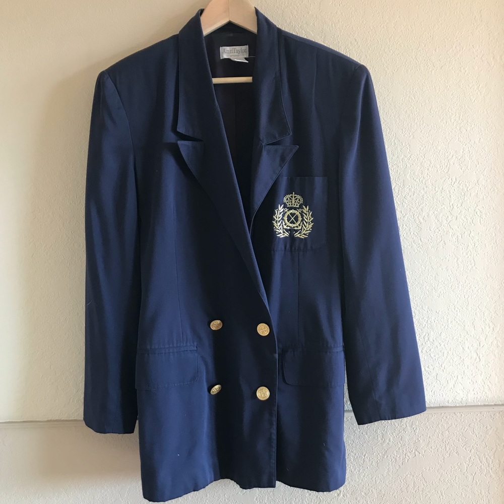 ANN TAYLOR Navy Blazer Classic w/Gold Insi…